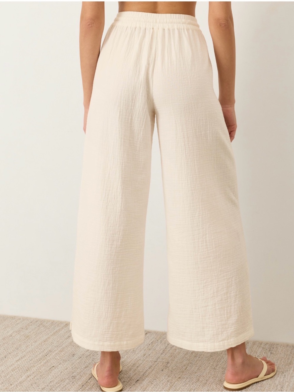 Relaxed Wide-Leg Drawstring Pants in Cream - Picture 3 of 8